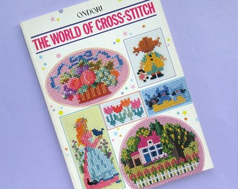 The World of Cross-Stitch by Masano Onoe, Ondori Japan, Japanese craft book, in English, vintage cross stitch patterns, pattern book, 80s