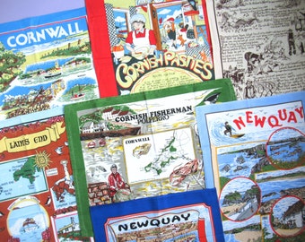 Cornwall: Vintage Tea Towel - choice of design - pick the one you want! - retro Cornish dish towel, Land's End, Newquay, pasties, & more!