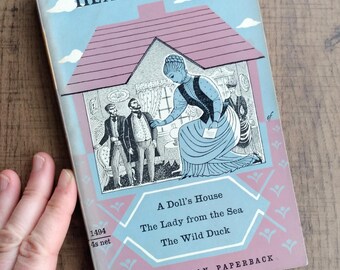 Vintage Henrik Ibsen Plays, Eric Fraser, Everyman Paperback, 50s 60s Illustration, A Doll's House, The Wild Duck, The Lady from the Sea
