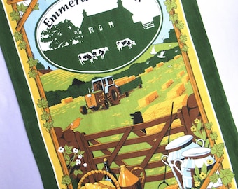 Vintage Emmerdale Farm Tea Towel: 1980s British TV Kitchen Decor