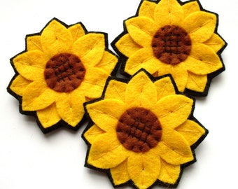 Sunflowers PDF Pattern - felt flower sewing tutorial for making easy felt sunflower brooches, step by step photos, beginner friendly flowers