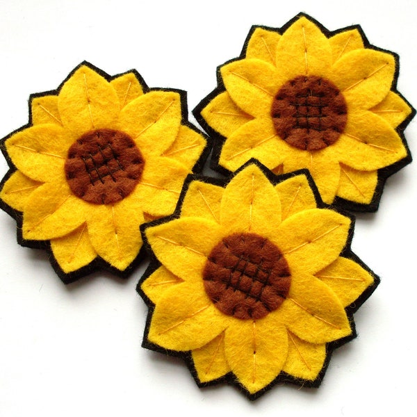 Sunflowers PDF Pattern - felt flower sewing tutorial for making easy felt sunflower brooches