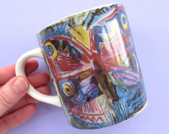 Mug vintage Royal Academy, 220th Royal Academy Summer Exhibition, 1988, conçu par Norman Adams, papillon, rare, cadeau pour amateur d'art, années 80