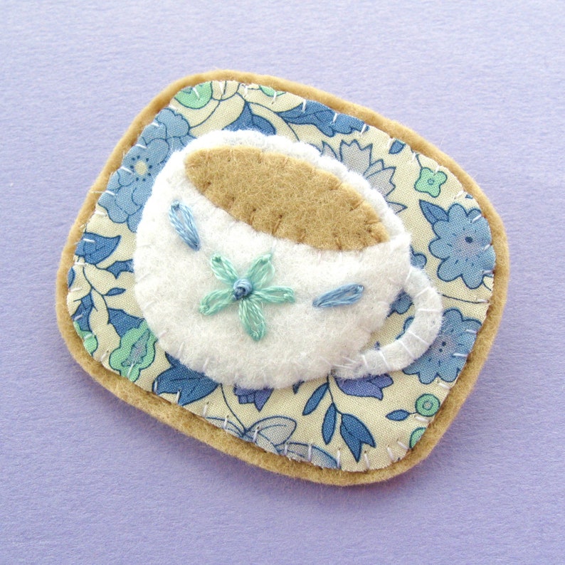 Felt Brooches, 3 PDF Patterns sew cute teacups, rainclouds and tree stumps with these fun hand sewing tutorials image 2