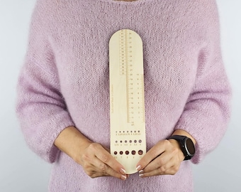 Wooden Sock Knitting Measuring Ruler Nr.1 Knitting needle gauge. Sock knitting accessory. Knitting sock ruler