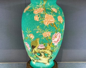 Green Floral Porcelain Vase - Exquisite Bird Art, Vintage Style