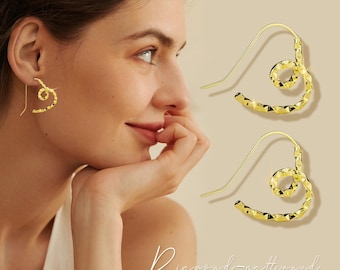 925 Silver Gold Plated Heart Earrings Diamond Pattern Drop Dangle Jewelry Gift