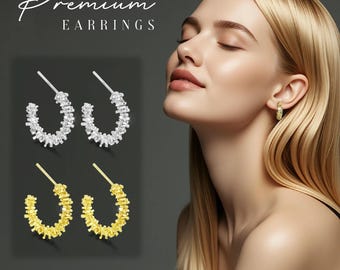 925 Silver Gold Plated Hoop Earrings Women Hypoallergenic Fashion Gift Elegance