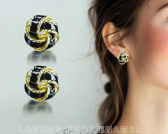 925 Silver Gold Plated Enamel Knot Stud Earrings Women Fashion Jewelry Retro