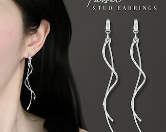 925 Silver Tassel Stud Earrings Dangle Drop Women Jewelry Gift Hypoallergenic