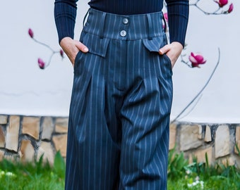 High Waist Wool Wide Leg Pants, Elegant Palazzo Trousers