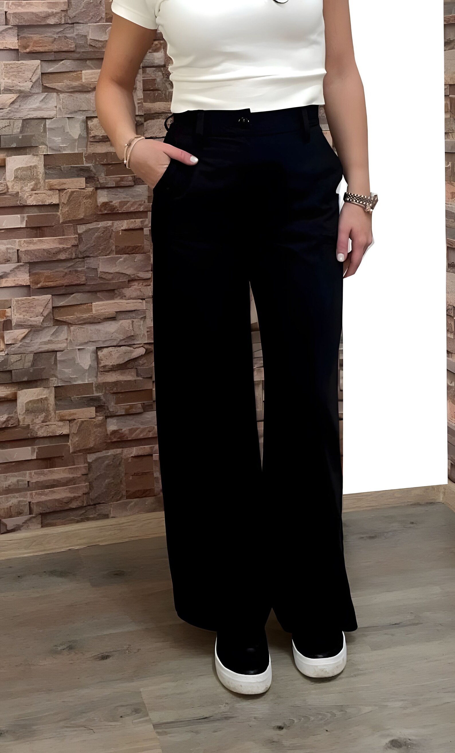 Women's Elegant Casual Hollow Out High Waist Denim Wide Leg Pants