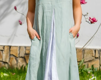 Vestido largo de lino hecho a mano, vestido de verano sin mangas