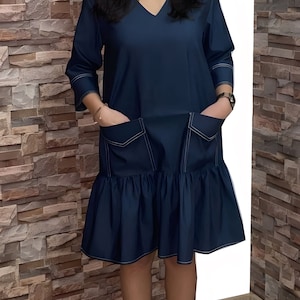 Mini Dress for Summer / Mini Dress with Sleeves / Mini Dress for Women / Casual Mini Dress with Pockets / Avant Garde Mini Dress