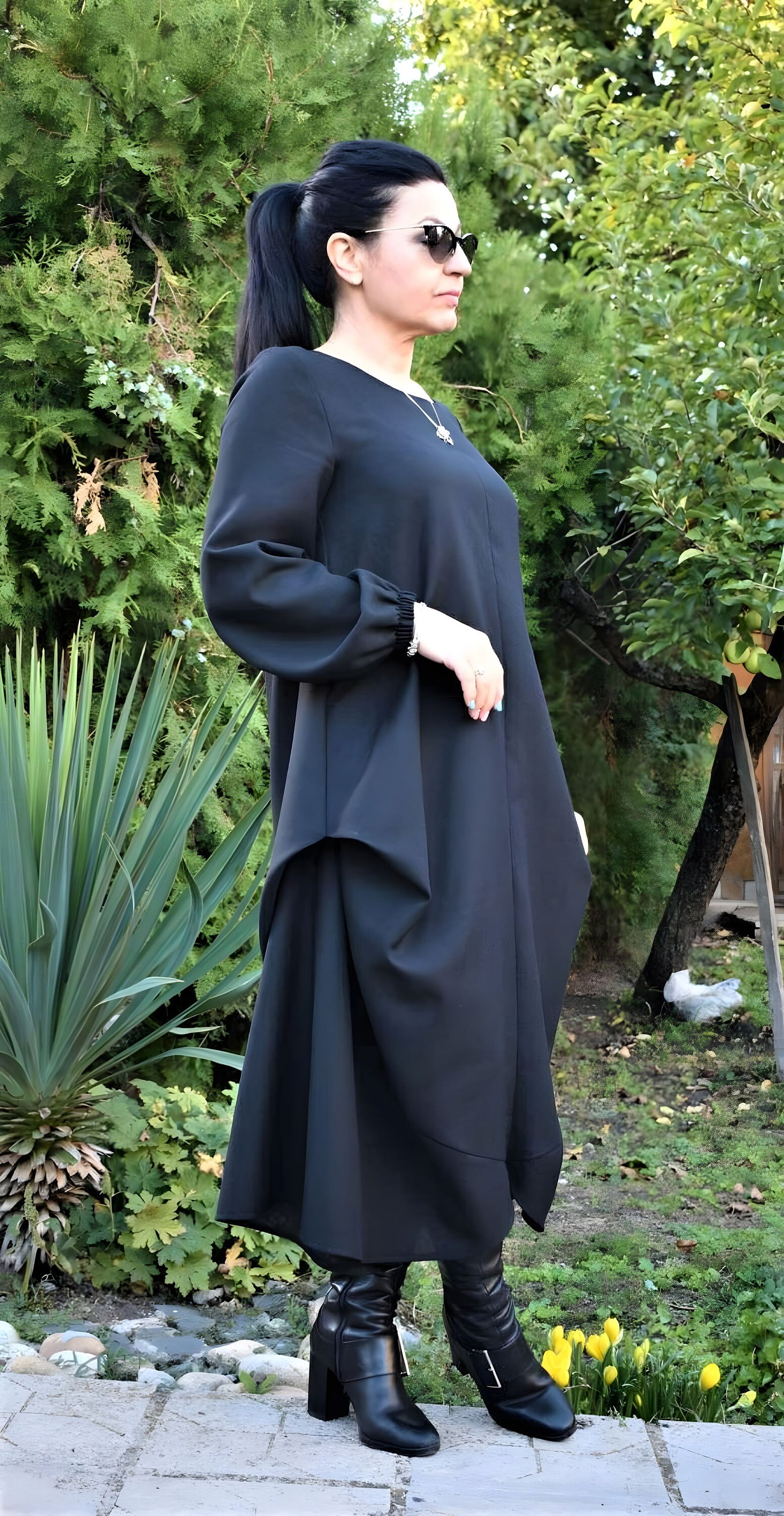 Long Sleeve Asymmetrical Midi Dress With Cutout Details