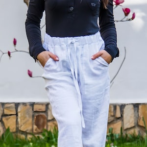 Wide Leg Cropped Linen Pants for Women / Wide Leg Trousers / Wide Leg Boho Pants / Palazzo Pants / High Waist Linen Pants