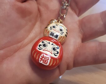 Daruma keychain, japanese daruma san keychain, double daruma japanese keychain