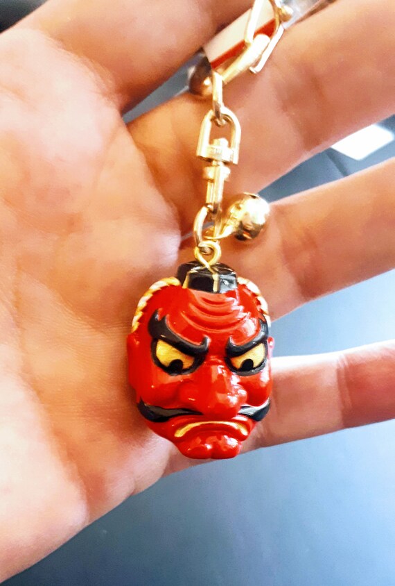 Tengu mask keychain, japanese tengu keychain,  tengu keyring, gift for him, japanese traditional evil mask, oni tengu keychain