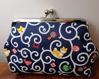 Bolsa de maquillaje con cierre de beso Gamaguchi de algodón japonés Shiba Inu