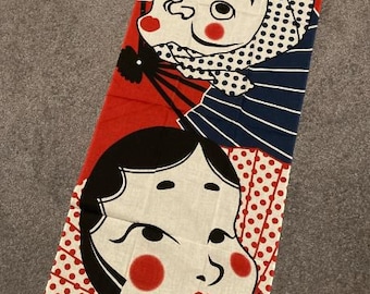 Tenugui Japanese Traditional Cotton Cloth - Okame and Hyottoko traditional masks