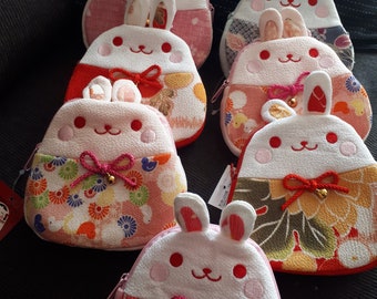 Usagi pouch, Japanese chirimen fabric zipper pouch, japanese rabbit coin purse, usagi purse and pouch