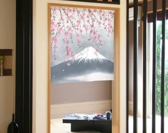 Japanese Noren Door Curtain |  | Japanese Noren Curtain weeping cherry and Fuji