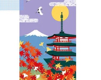 Toalla Tenugui Tenugui Hojas Rojas Monte Fuji Hecho en Japón