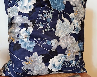 Funda de cojín de algodón japonés Komainu: Cojín con diseño de perro león, 40 cm