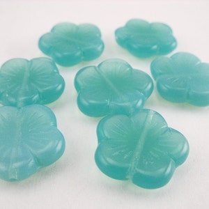 Aqua Teal Czech Glass Flower Beads Quantity 7 image 2