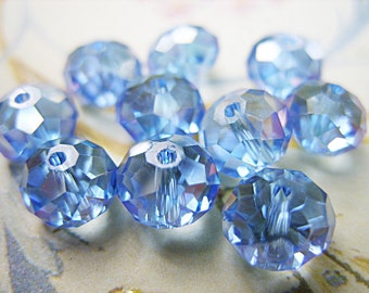 Medium Blue Czech Crystal Rondelles - 8MM x 7MM - B-6633