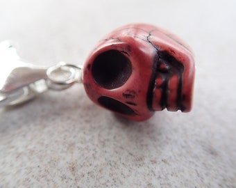 Dark Orange Howlite Skull Pet Jewelry Purse Zipper Pull Charm