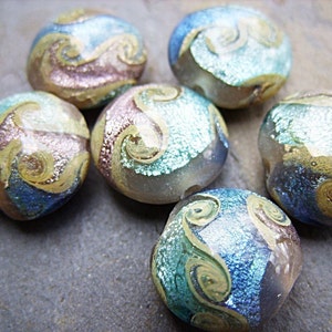 Lampwork Beads in Blue, Mauve and Taupe B-6648 image 2