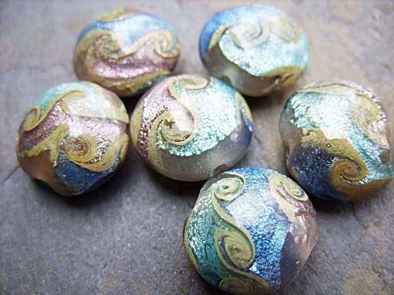 Lampwork Beads in Blue, Mauve and Taupe B-6648 image 2