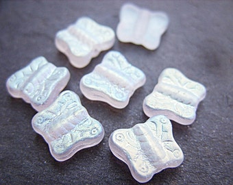 White Czech Butterfly Beads with AB Finish - B-6421