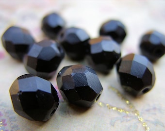 Matte Black Czech Crystal Beads - 9MM x 7MM - Quantity 10