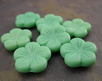 Green Czech Flower Beads - 14MM - Quantity 7