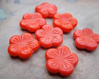 Bright Orange Czech Flower Beads - B-6601