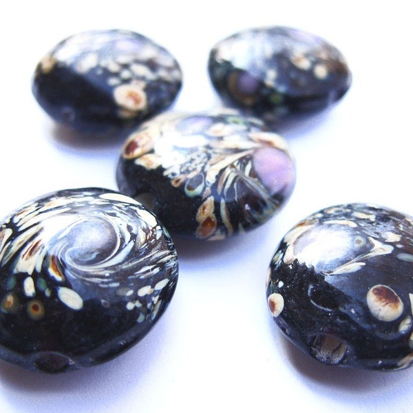 Black Lampwork Beads with a Swirl Design - B-4038