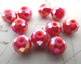 Dark Coral Red Czech Crystal Beads - 9MM x 6MM - Quantity 10