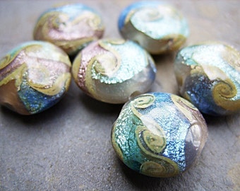 Lampwork Beads in Blue, Mauve and Taupe - B-6648