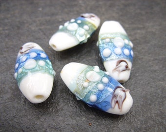 Lampwork Beads - Soothing Blues and White