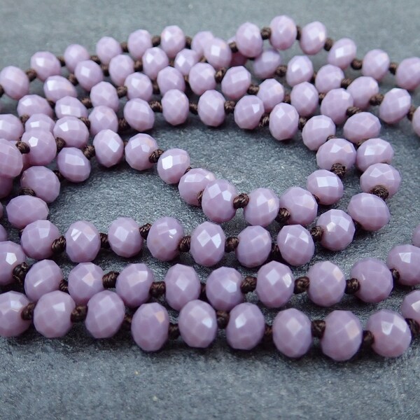 Mauve Lavender Purple 7MM x 6MM Crystals - One Long Knotted Strand