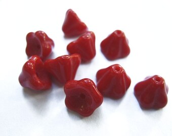 True Red Five Petal Flower Czech Beads - Quantity 10