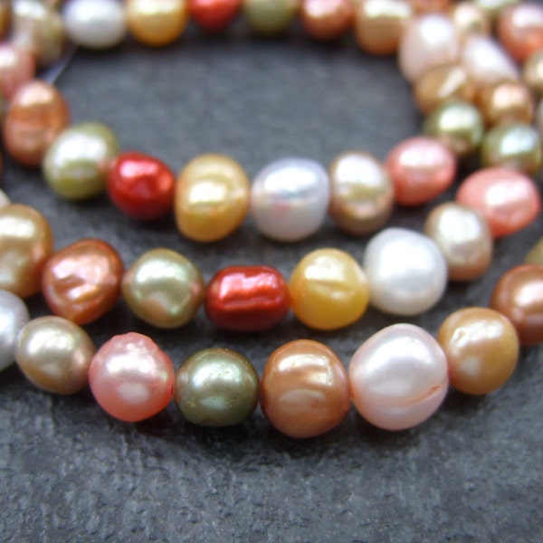 Multi-Colored Freashwater Pearls-One Strand-Pink, Yellow, Copper, Sage Green