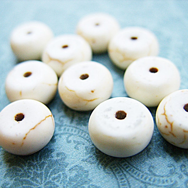 White Howlite Rondelle Beads - 8MM x 4MM -