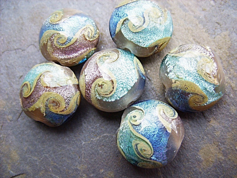 Lampwork Beads in Blue, Mauve and Taupe B-6648 image 4