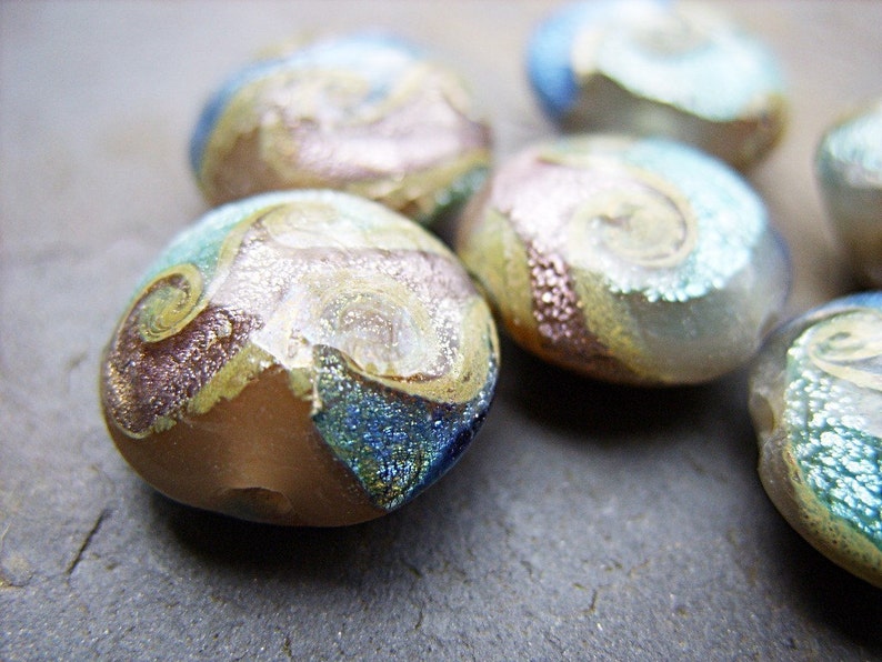 Lampwork Beads in Blue, Mauve and Taupe B-6648 image 3
