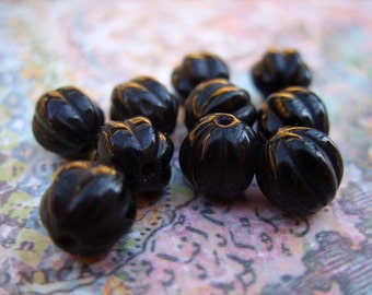 8MM Melon-Shaped Round Beads - Black -