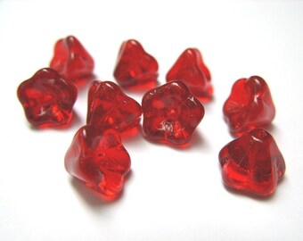 True Red Five Petal Flower Czech Beads - 8MMx6MM - Quantity 10