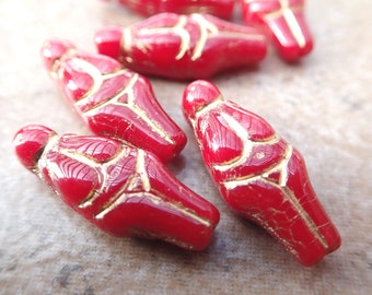 Goddess Beads - Scarlet Red and Gold - Quantity 6